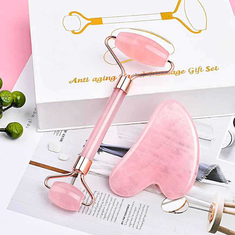 Natural Jade Roller & Gua Sha Set | Facial Massage Skincare Tool