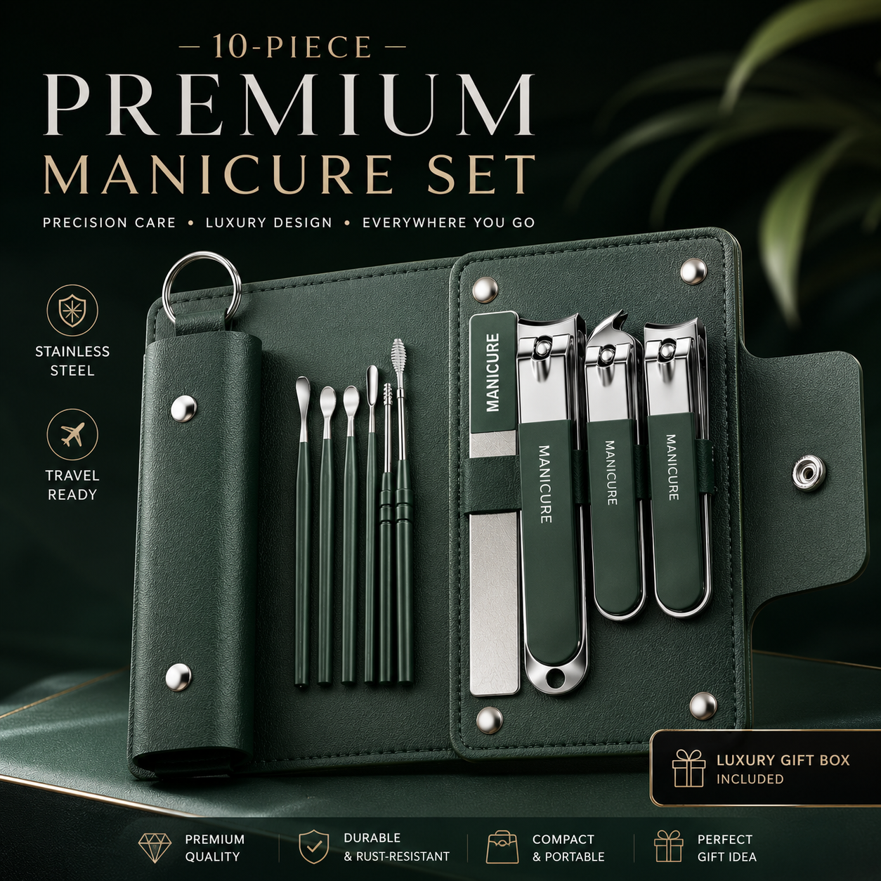Manicure Set for Women | 10pc Stainless Steel Nail Clipper Kit