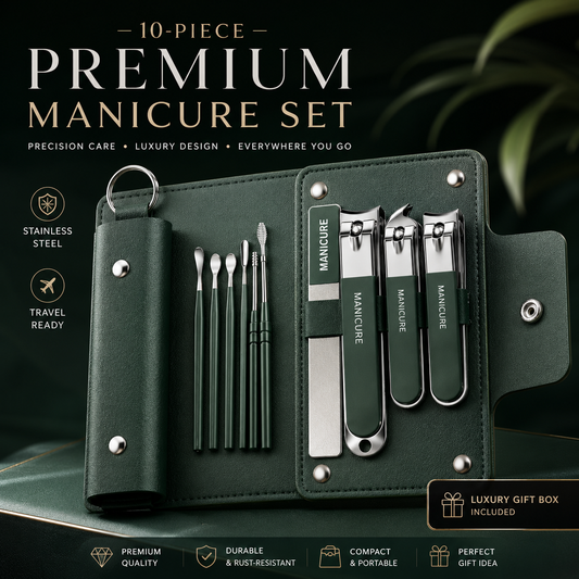 Manicure Set for Women | 10pc Stainless Steel Nail Clipper Kit
