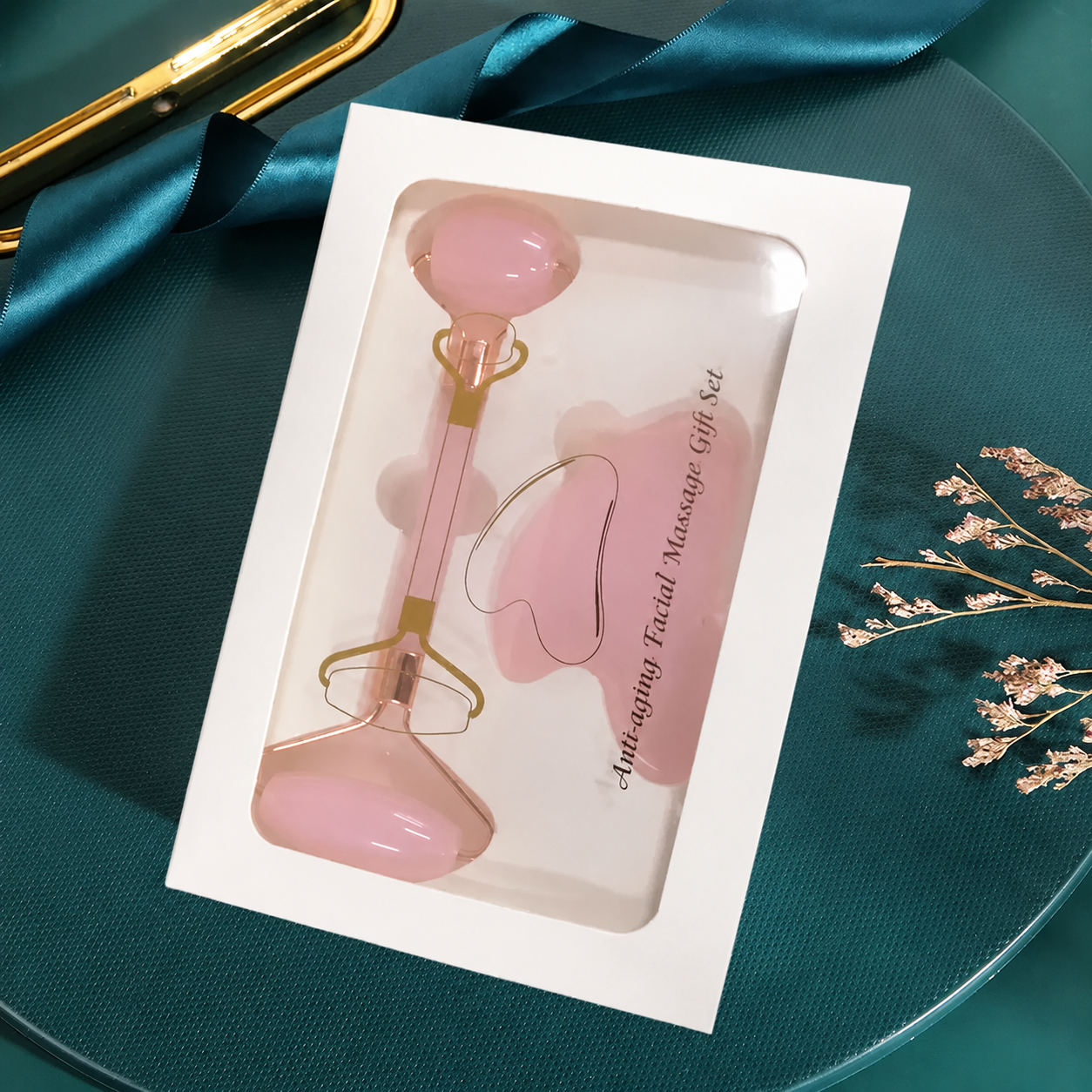 Natural Jade Roller & Gua Sha Set | Facial Massage Skincare Tool
